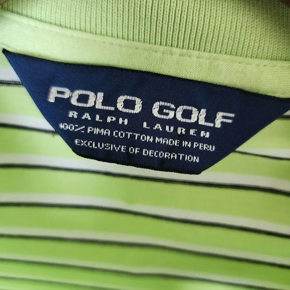 POLO GOLF Ralph Lauren Men's L Pima Cotton Striped Polo Shirt Lime Green